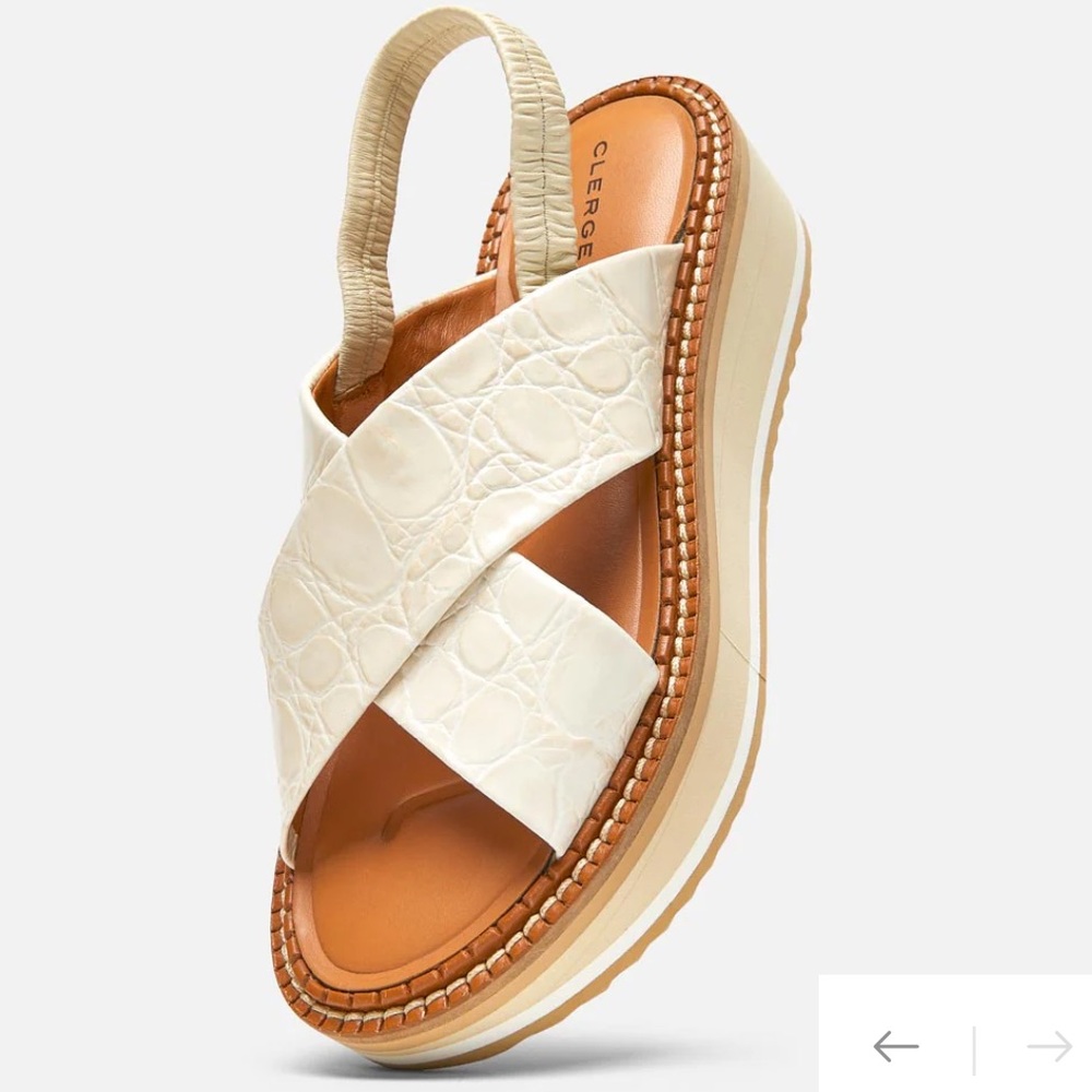 Clergerie Paris Croc Freedom Platform Sandal 7 Creme Calfskin Slingback Straw